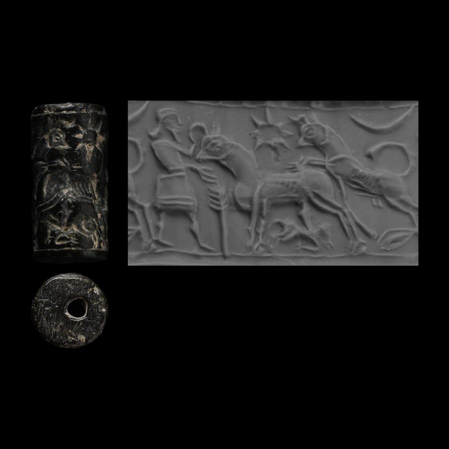 Neo-Assyrian Black Stone Cylinder Seal