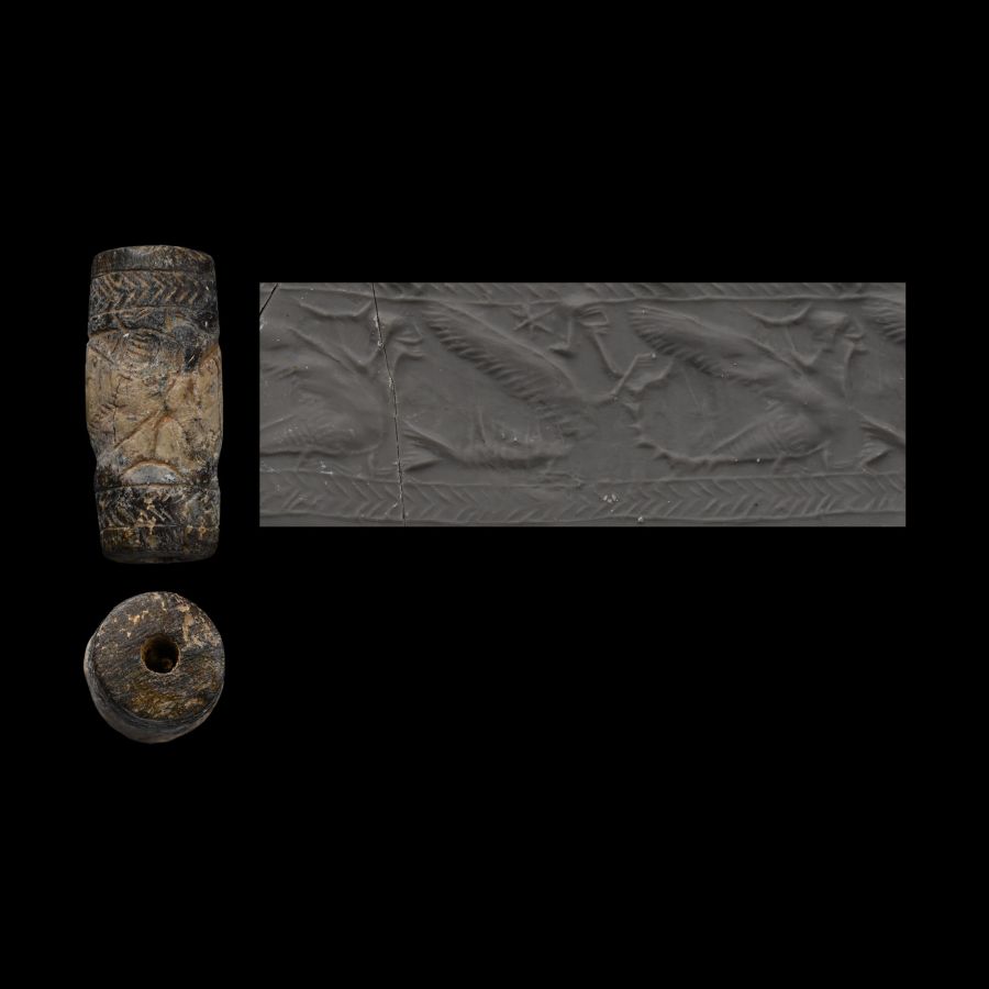 Western Asiatic Banded Agate Cylinder Seal with Griffins