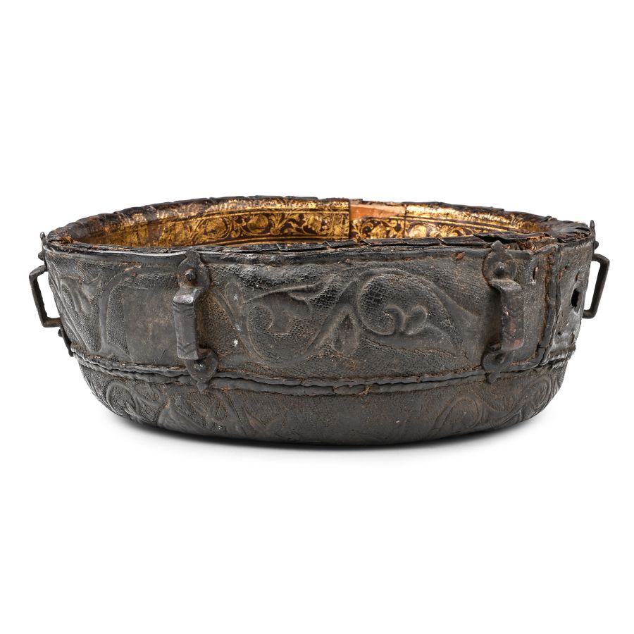 Medieval Part of a Circular Box with Embossed Leather