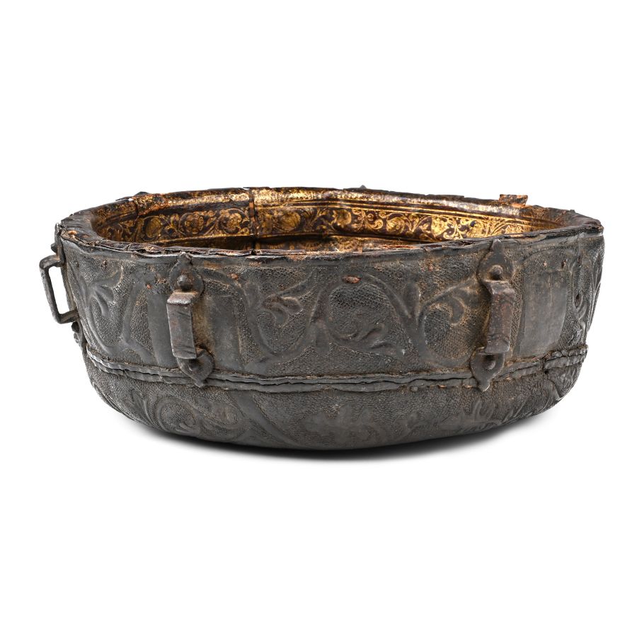 Medieval Part of a Circular Box with Embossed Leather