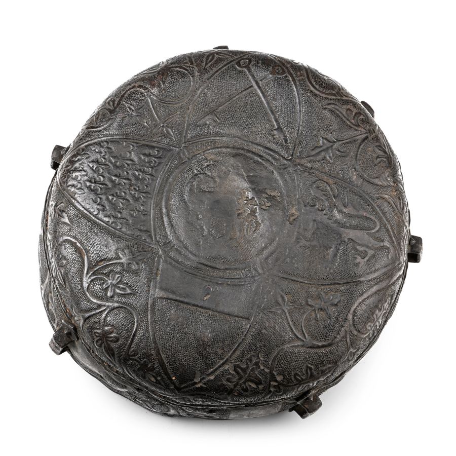 Medieval Part of a Circular Box with Embossed Leather