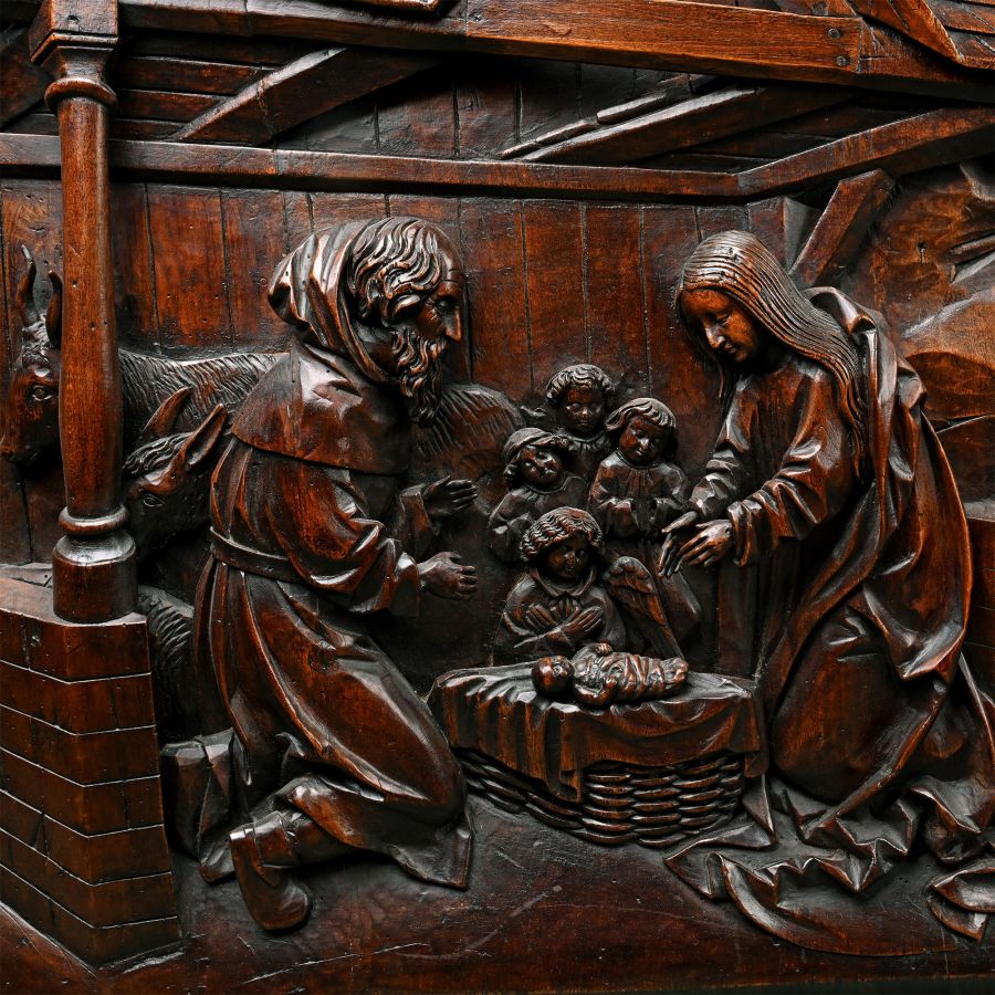 Medieval Wooden Panel of The Nativity