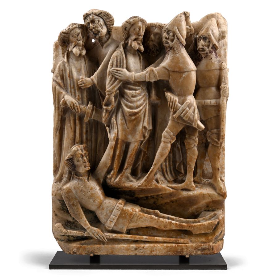 Medieval Alabaster Panel with The Betrayal and Arrest of Christ