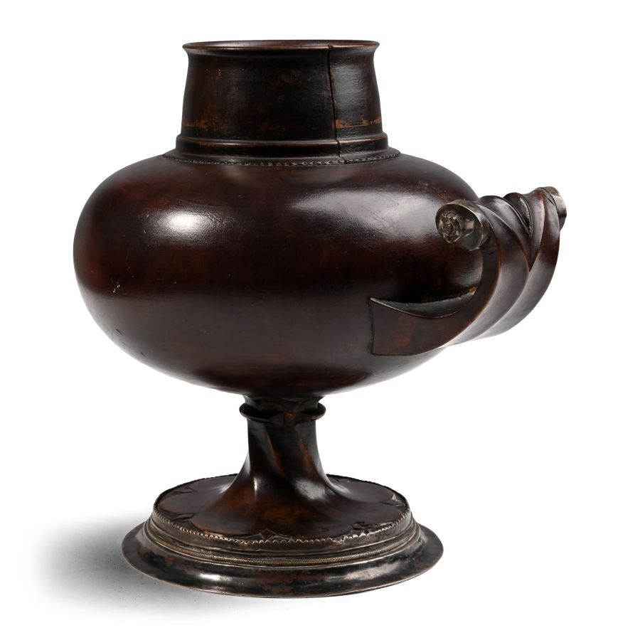 Medieval Boxwood Drinking Cup with Gilt Copper Fittings