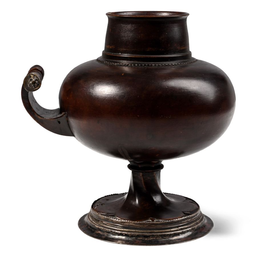 Medieval Boxwood Drinking Cup with Gilt Copper Fittings