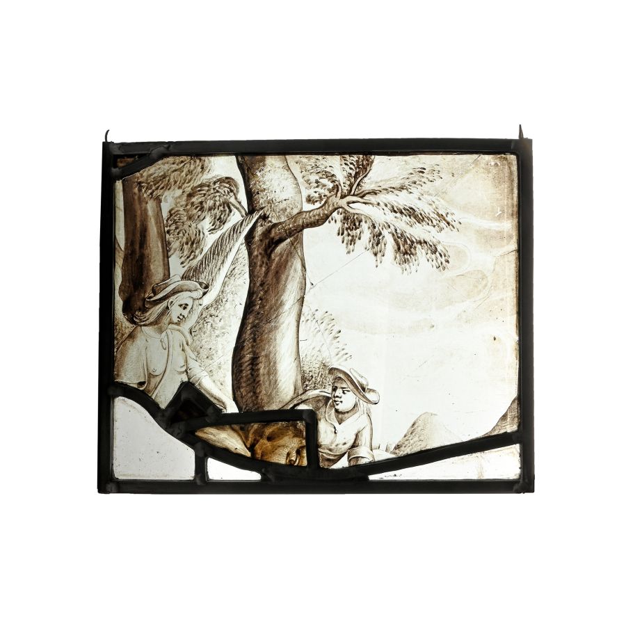 Post Medieval Stained Glass with Pastoral Scene
