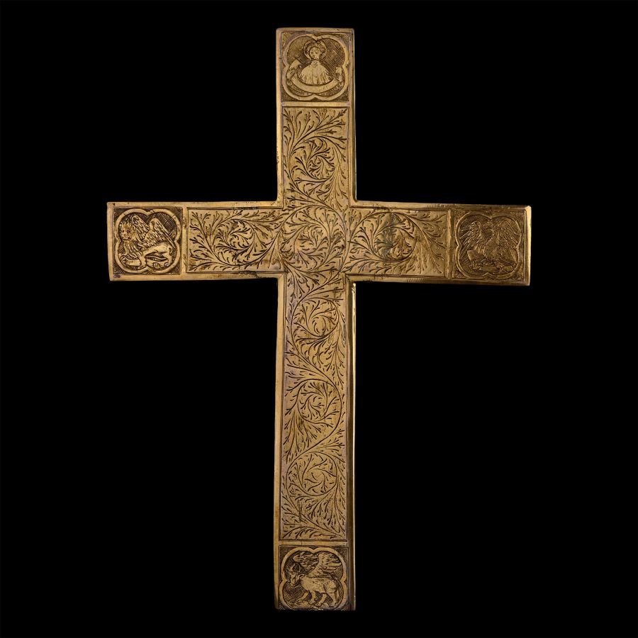Gothic Gilt Copper Cross with Corpus Christi