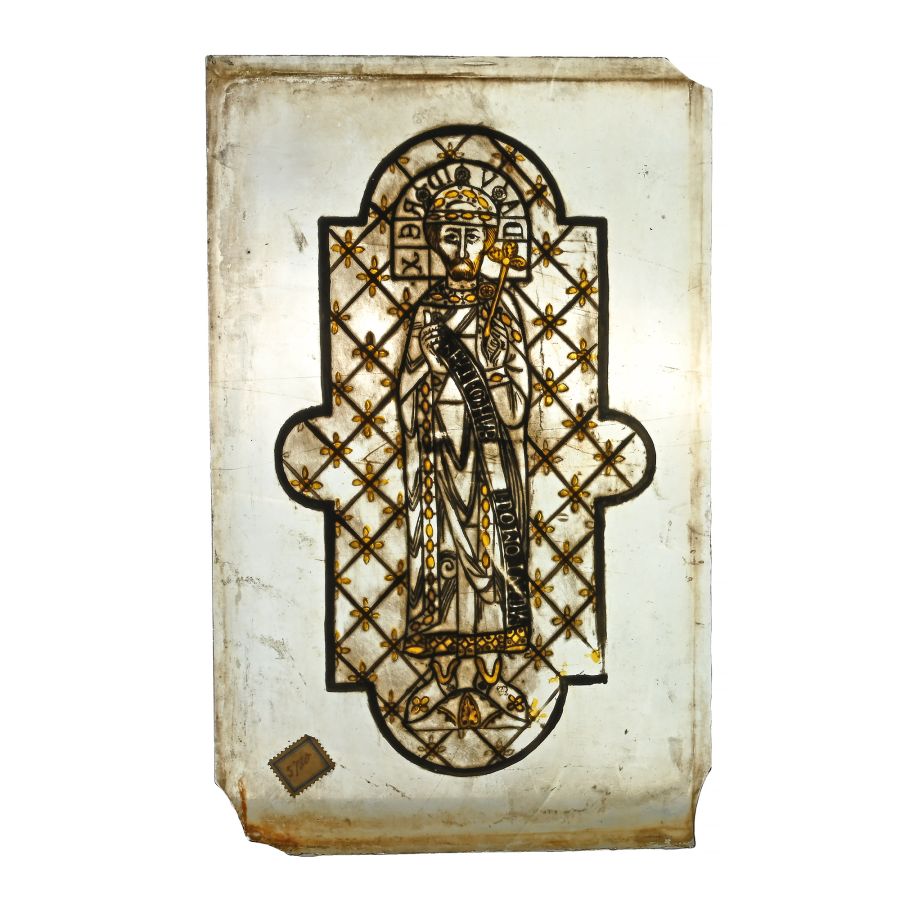 Medieval Stained Glass Panels with Saint Catherine and King David