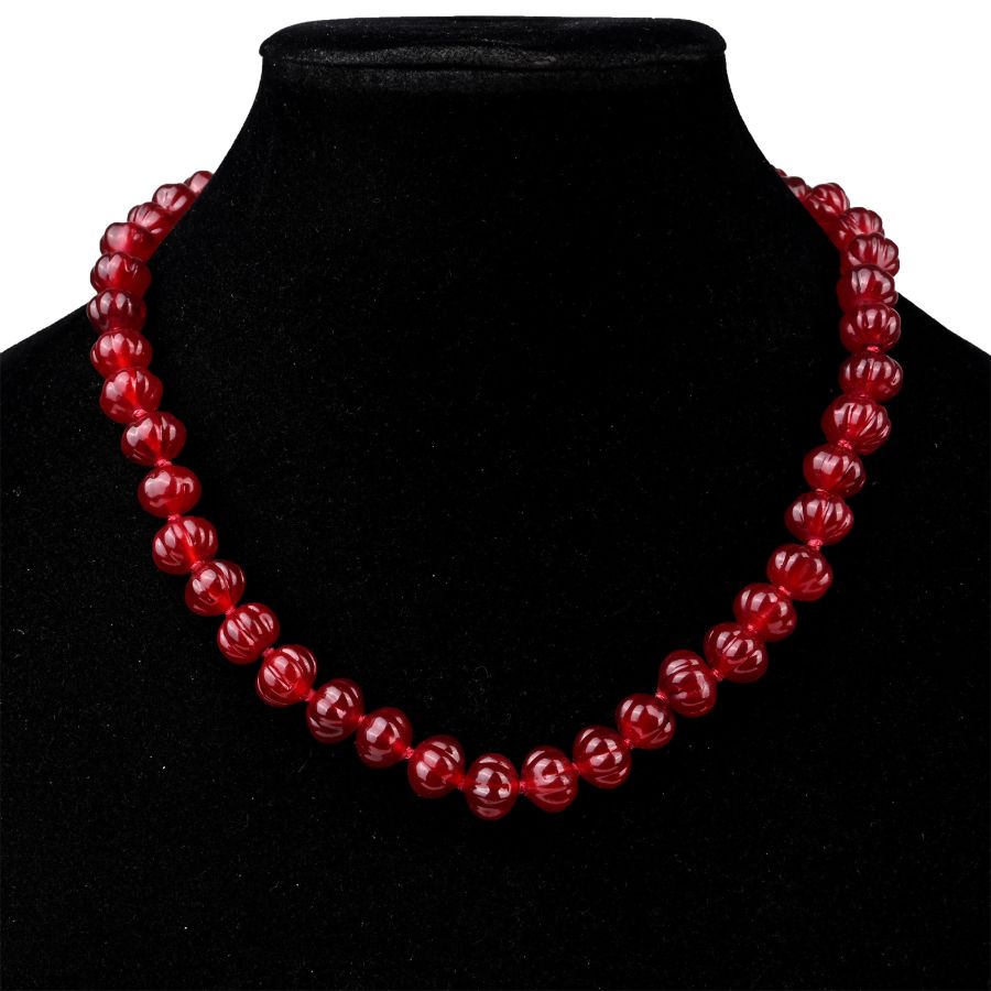 Indian Red Glass Necklace with Melon Beads