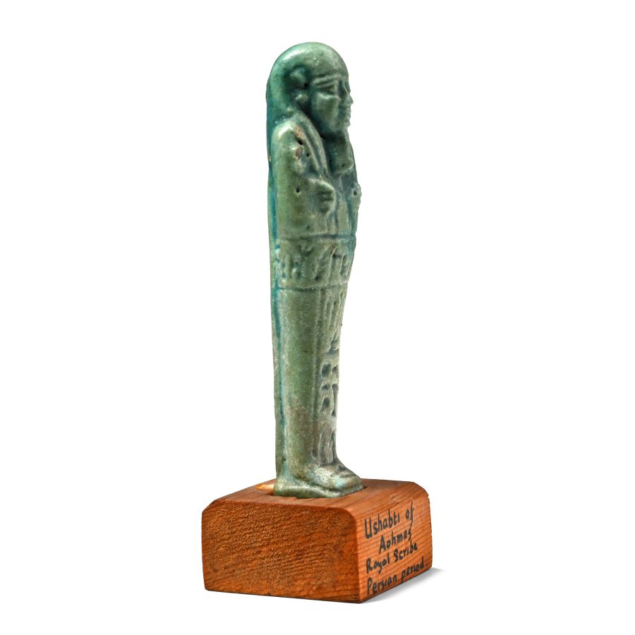 Egyptian Blue Glazed Faience Shabti of the Royal Scribe Aahmes