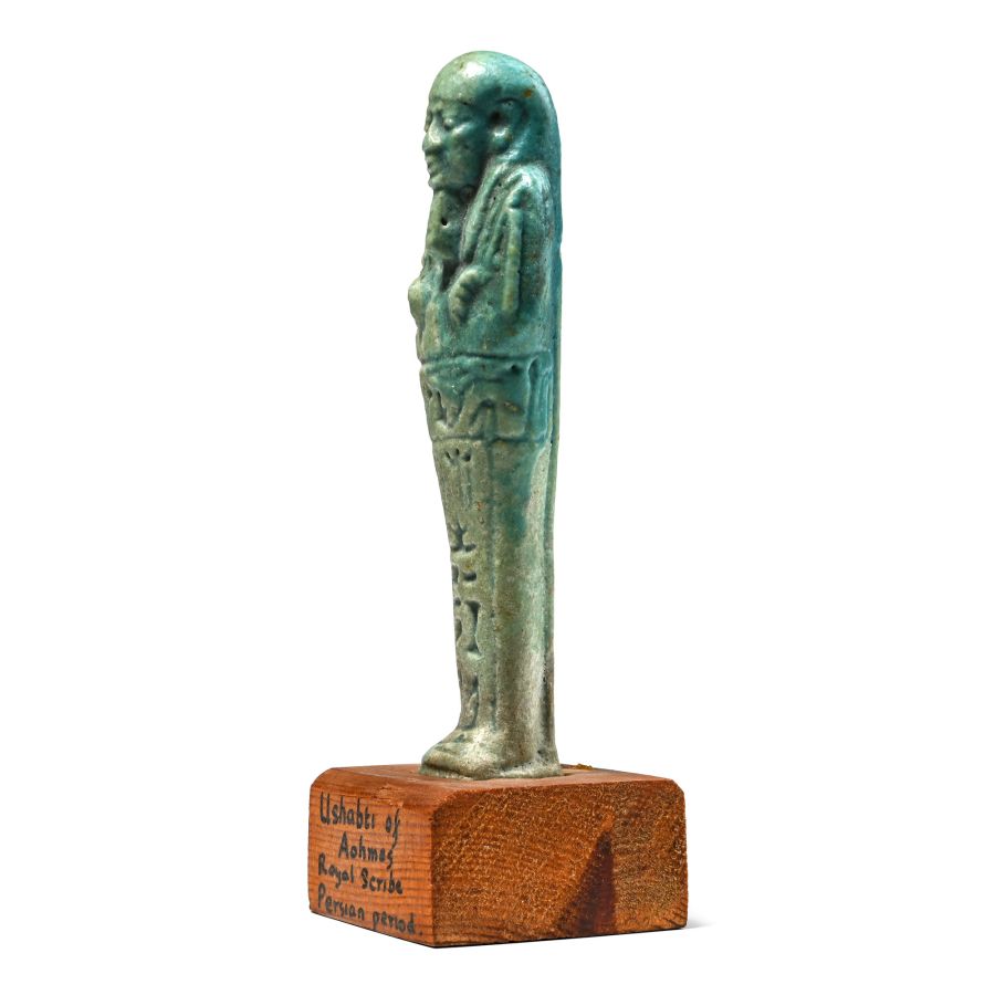 Egyptian Blue Glazed Faience Shabti of the Royal Scribe Aahmes