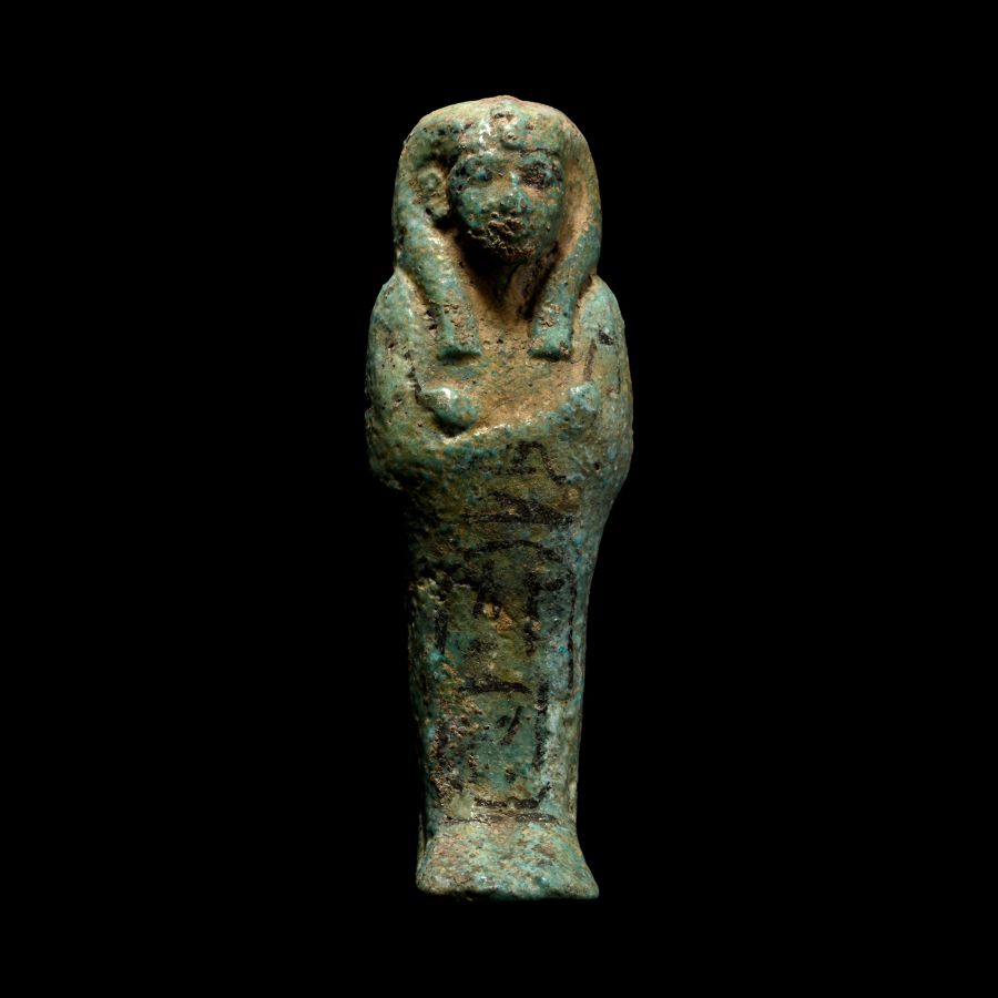 Egyptian Turquoise Blue Glazed Faience Shabti with Cartouche of Kedmerut
