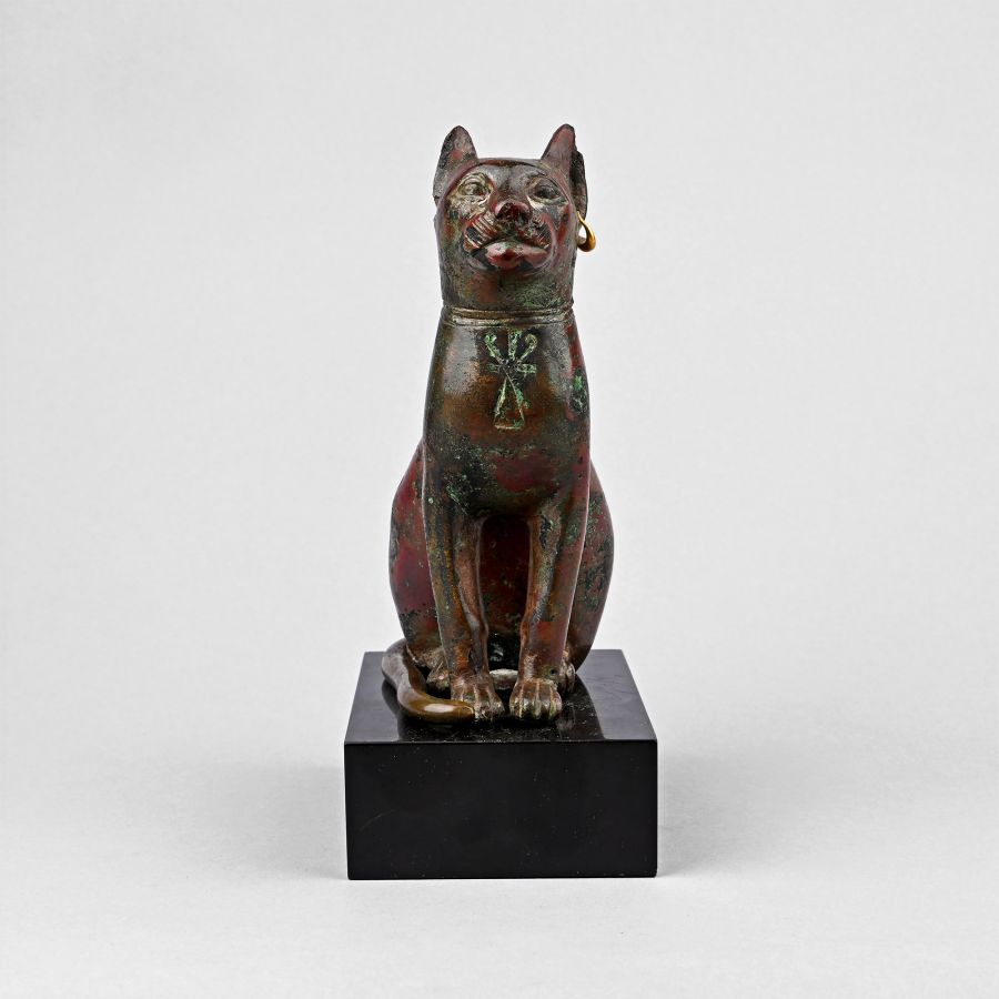 'The Clayton' Large Egyptian Bronze Seated Cat Statue of the Goddess Bastet