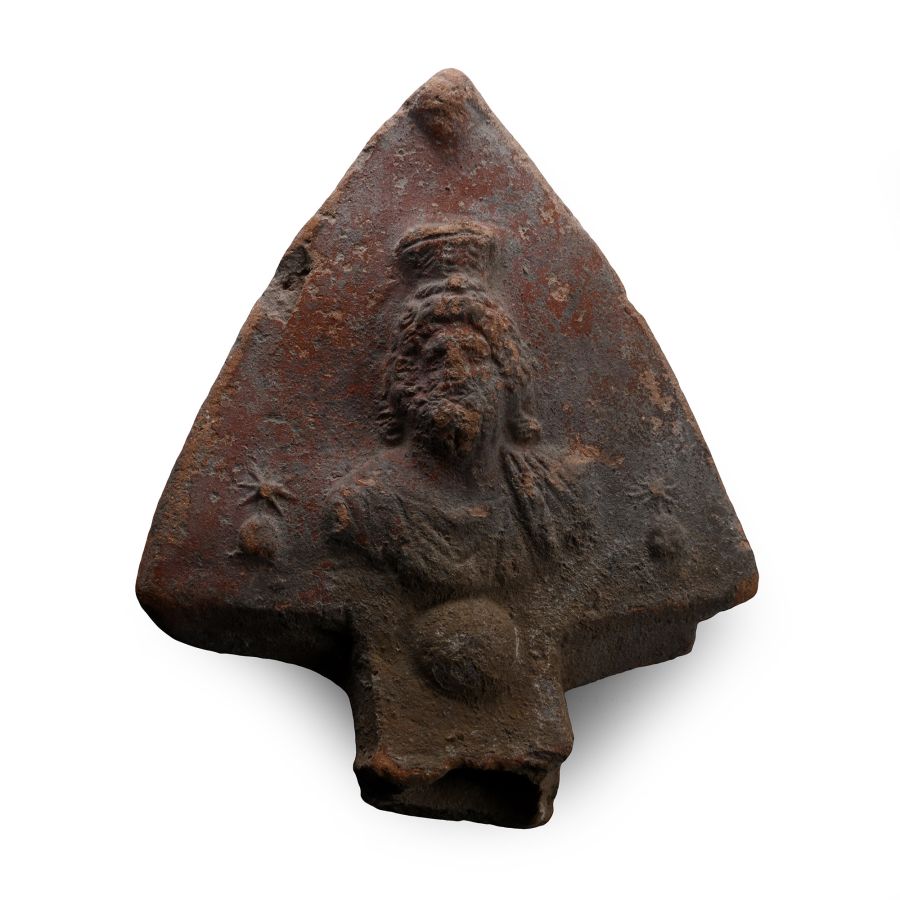 Roman Terracotta Lamp Handle with the Bust of the God Jupiter-Serapis