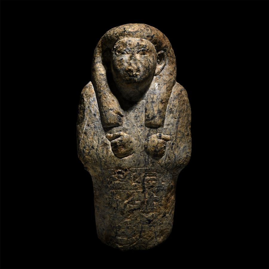 Egyptian Yellow and Black Serpentine Hieroglyphic Shabti