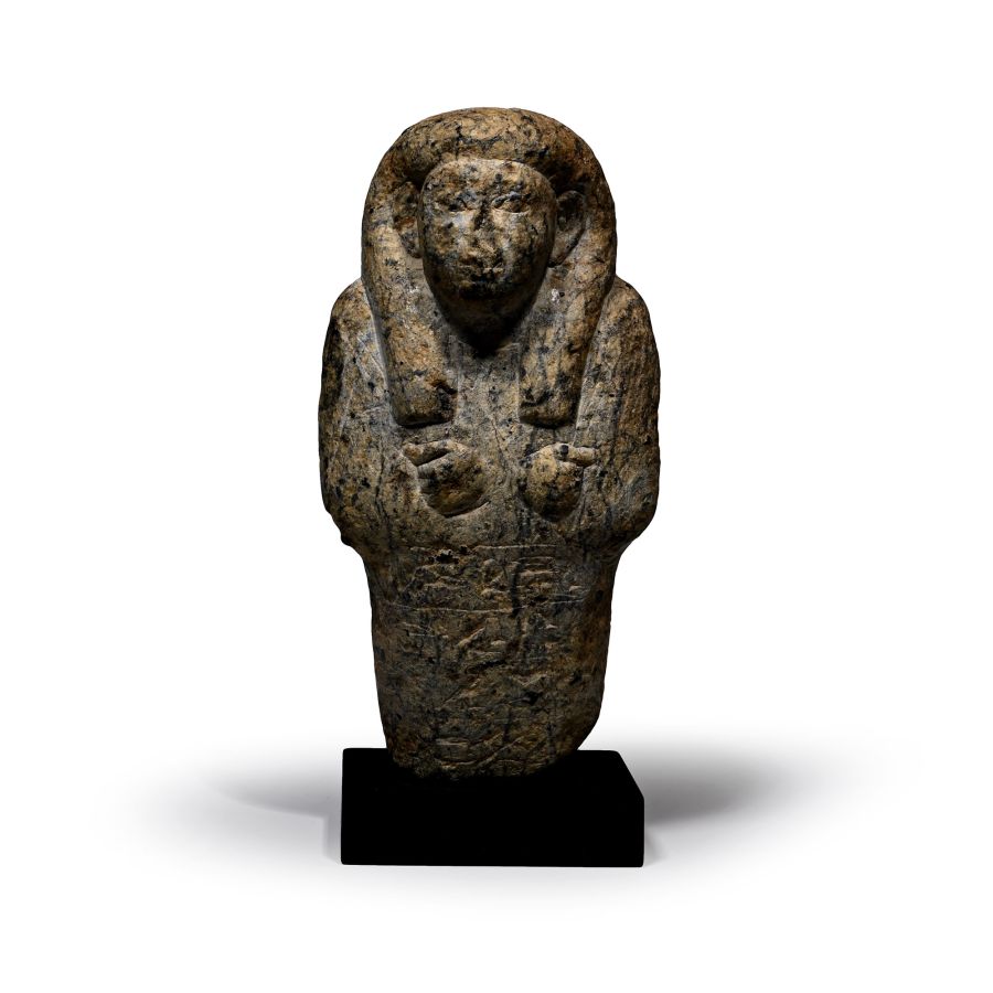 Egyptian Yellow and Black Serpentine Hieroglyphic Shabti
