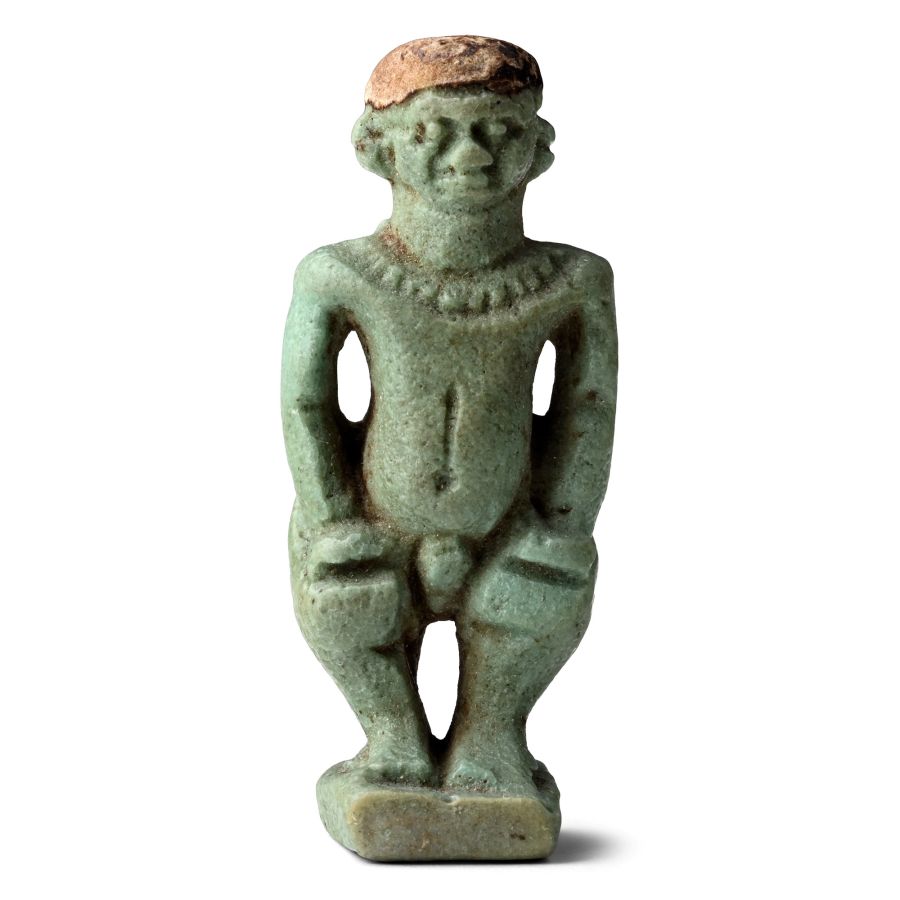 Egyptian Green Glazed Faience Pataikos Amulet