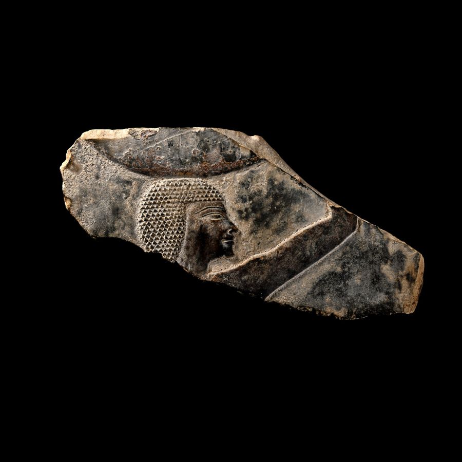 Egyptian Limestone Relief Fragment of a Man