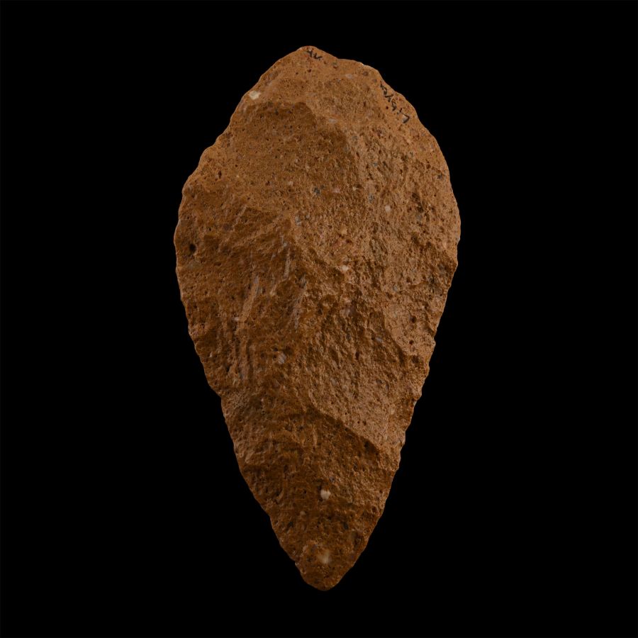 Large Sculptural Stone Age Orange Quatzite Acheulean Handaxe