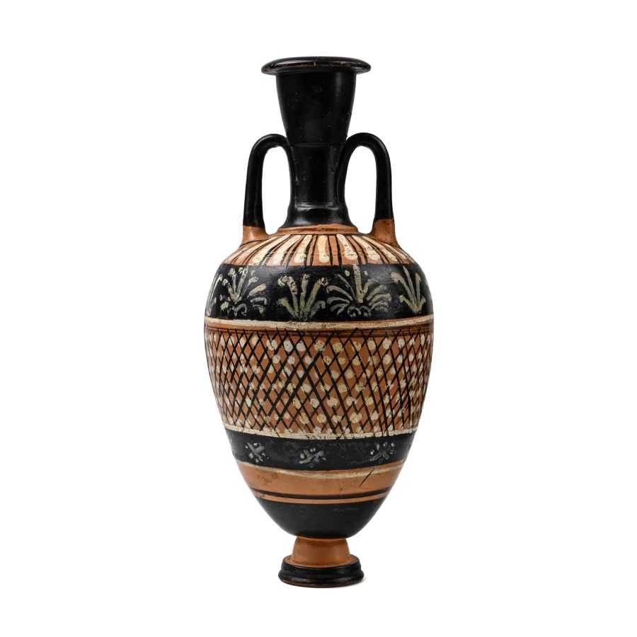 Greek Terracotta Amphoriskos with Fishnet Pattern