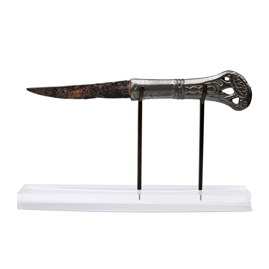 Western Siberian Iron Knife with Handle in the Shape of a Raptor