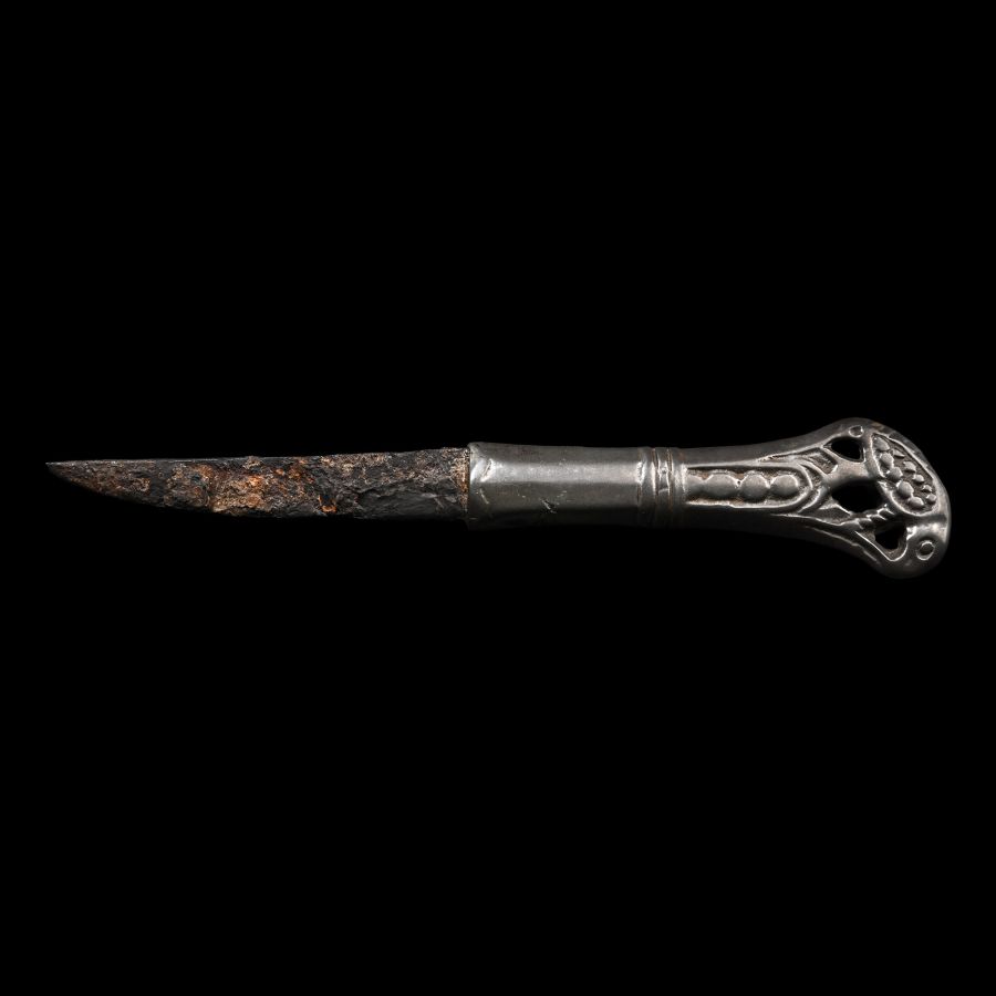 Western Siberian Iron Knife with Handle in the Shape of a Raptor