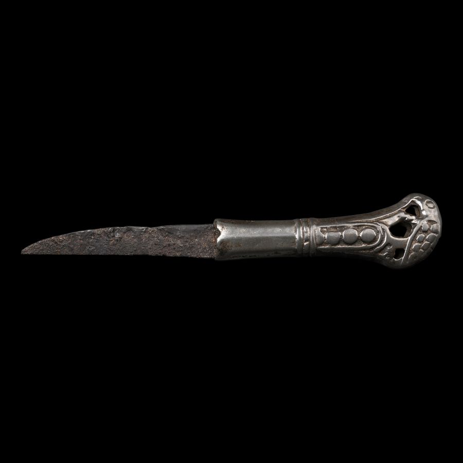 Western Siberian Iron Knife with Handle in the Shape of a Raptor