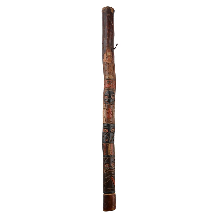 Native American Salish Carved and Painted Birch Totem Staff