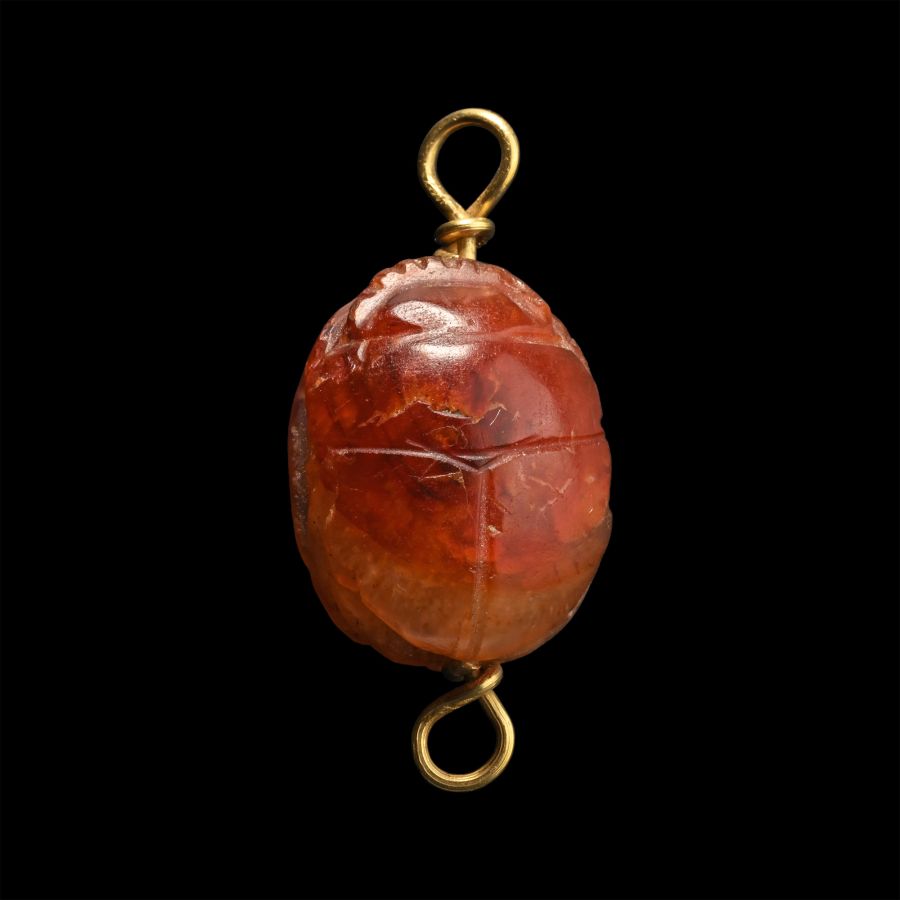 Egyptian Carnelian Scarab Mounted in Gold