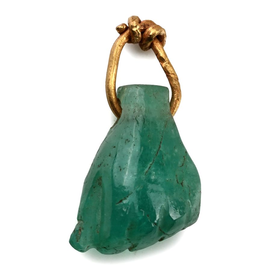 Egyptian Emerald Hand Amulet on Gold Loop