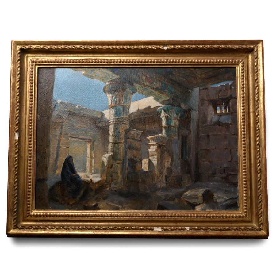 Framed Oil Painting on Canvas of a Temple at Thebes by Dimitri Gnedko