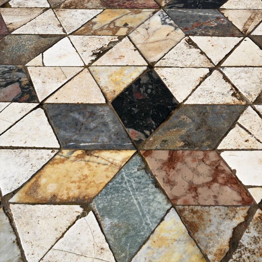 Large Roman Coloured Marble Table Top Formed from a Section of Tessellated Pavement