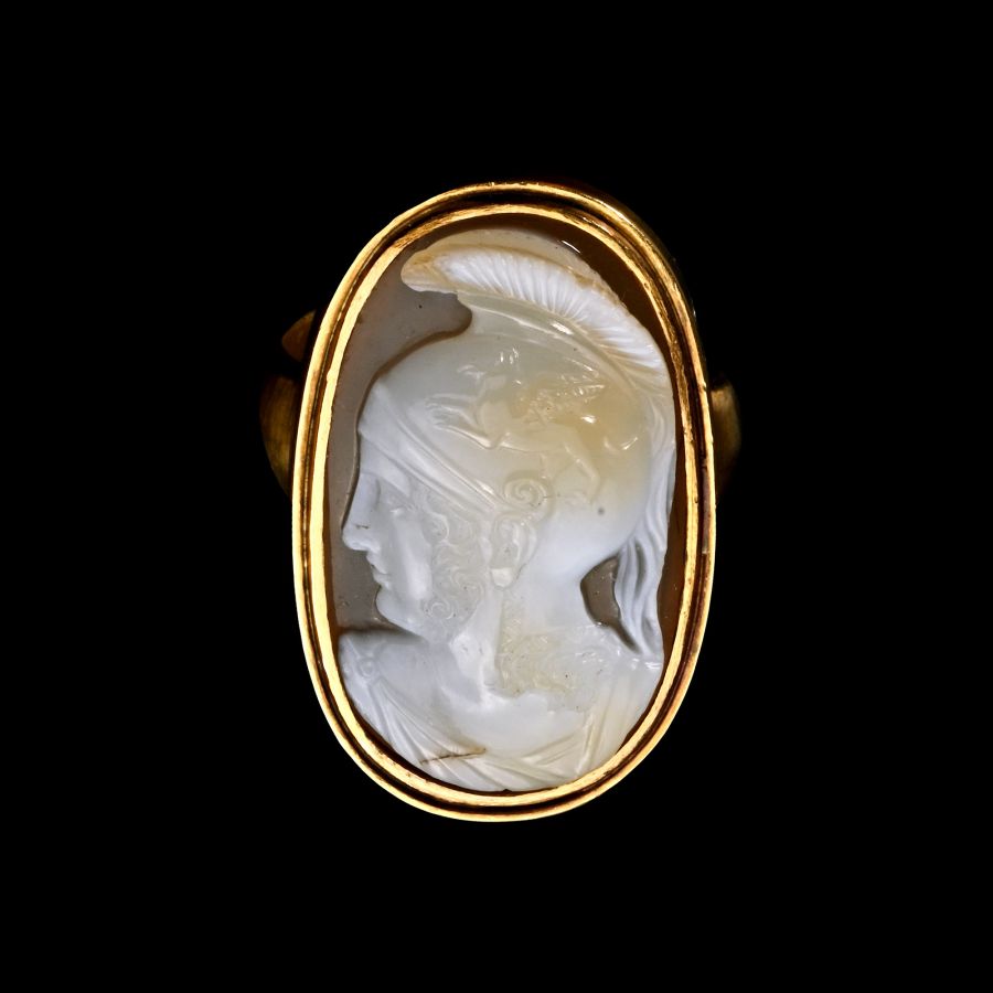 Post Medieval Agate Cameo of a Greek Warrior in Gold Ring