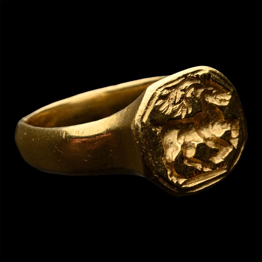 Post Medieval Signet Ring with a Galloping Stag