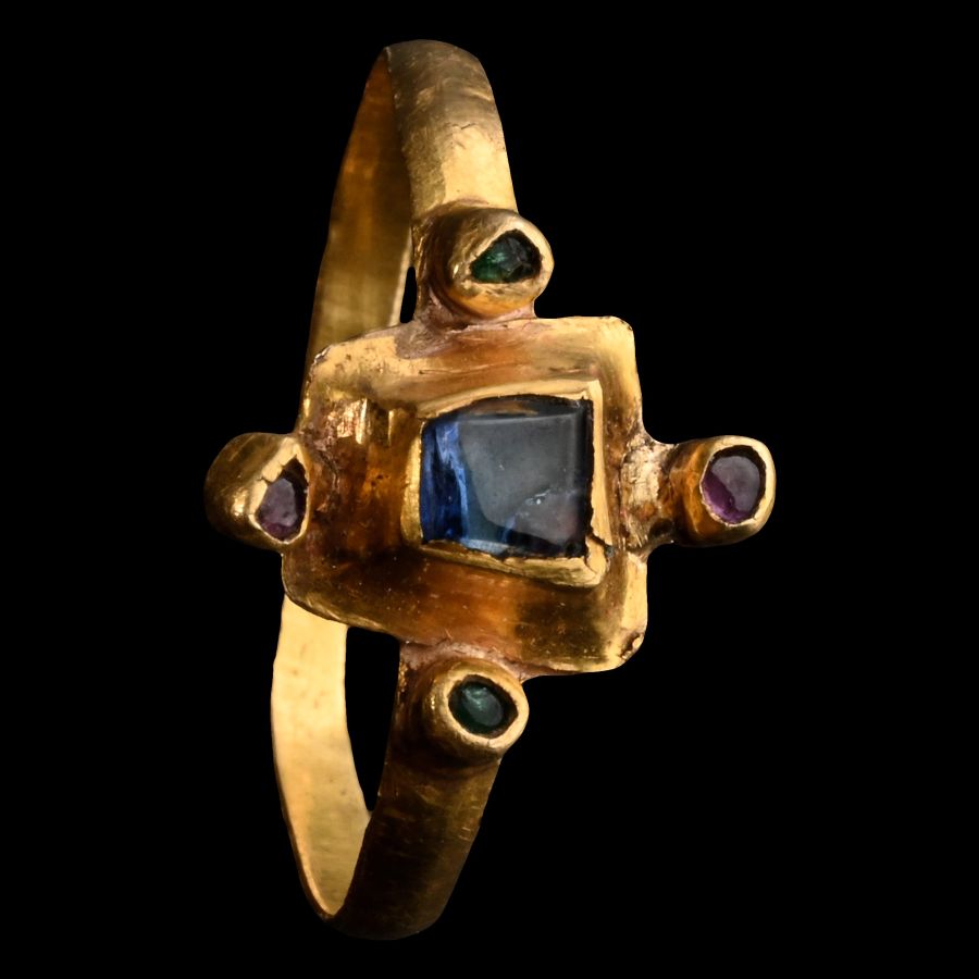 Medieval Gold Bishop’s Ring with Sapphire and Satellite Gemstones