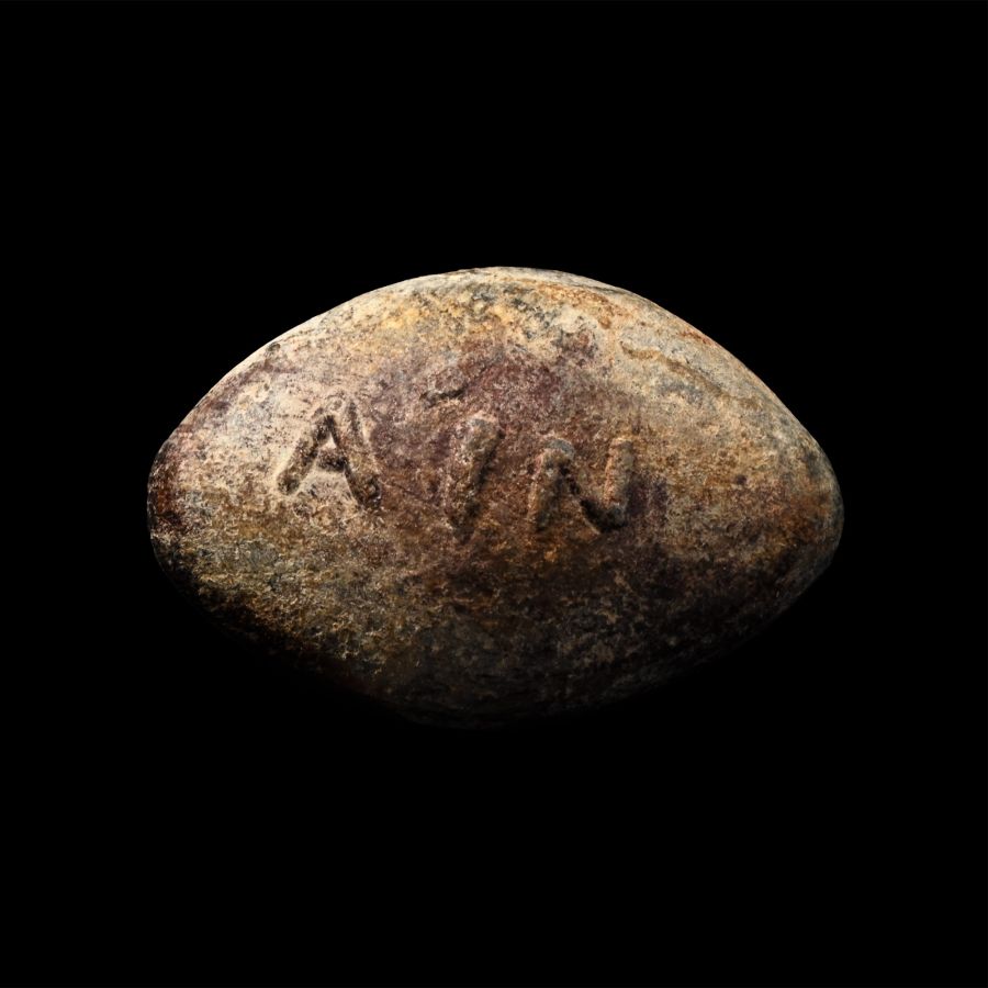 Greek Lead Slingshot inscribed AIN