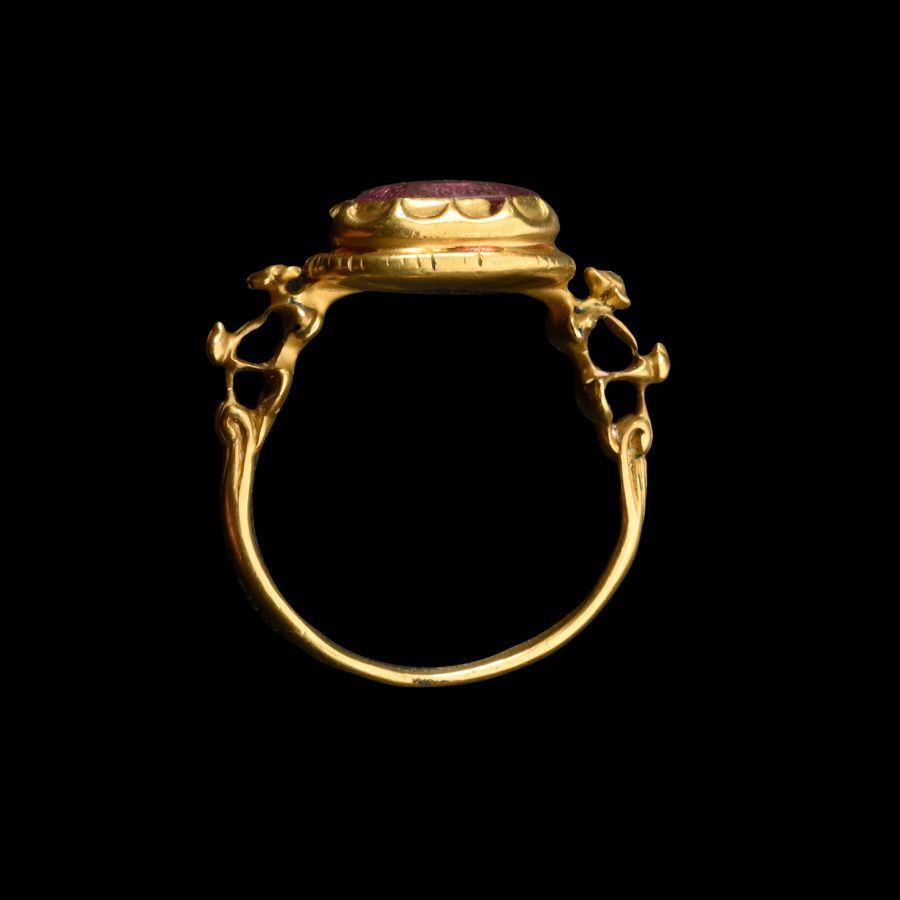 Renaissance Gold Ring with Foiled Ruby Gemstone