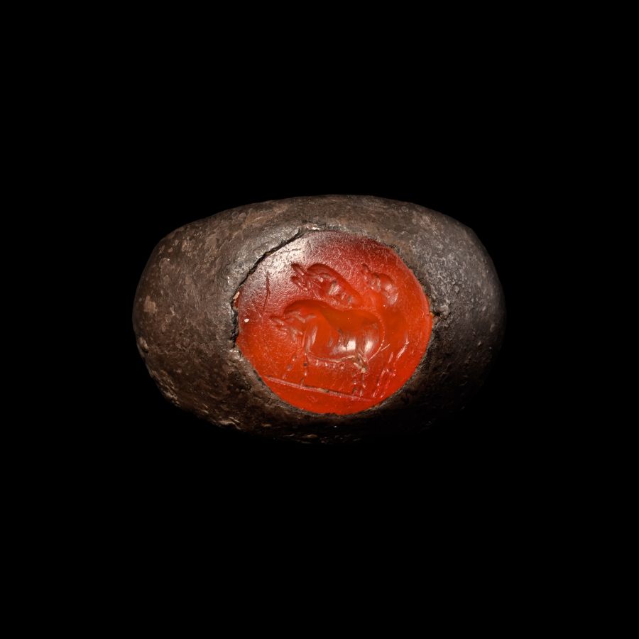 Roman Silver Ring with Carnelian Gemstone of Mating Pigs