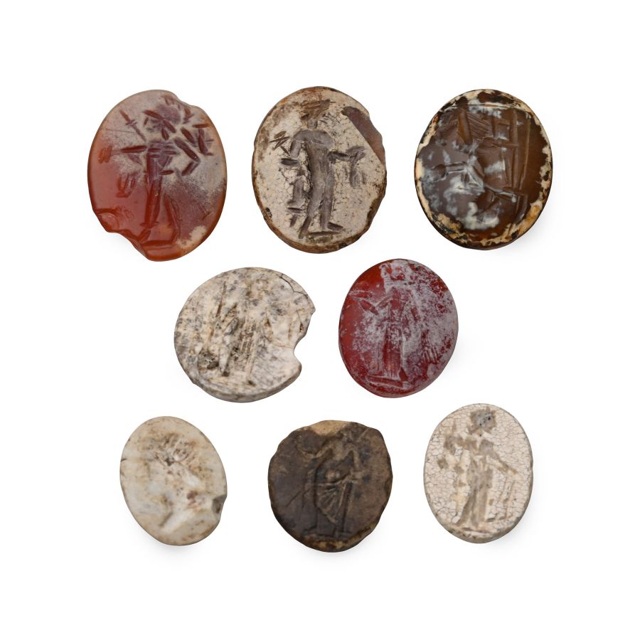 Large Roman Carnelian and Other Burnt Gemstone Collection