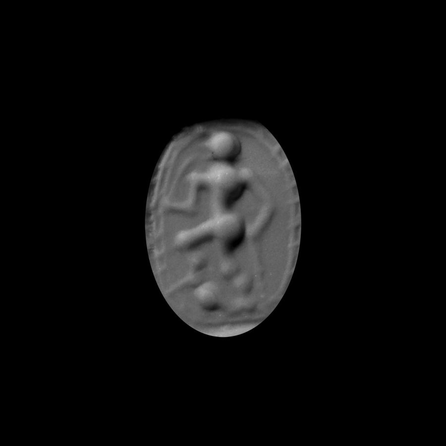 Greek Carnelian Scarab Engraved with Hercules with Later Gold Setting
