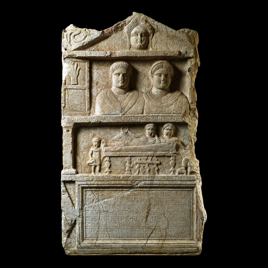 Monumental Roman Marble Funerary Stele to Senator Apellinarius and Kallisti