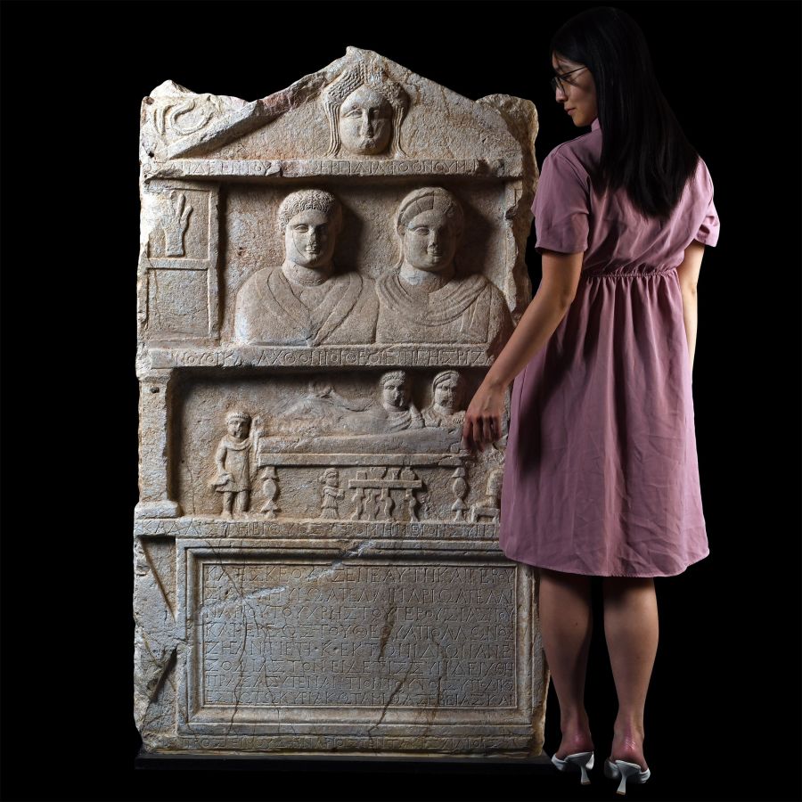 Monumental Roman Marble Funerary Stele to Senator Apellinarius and Kallisti