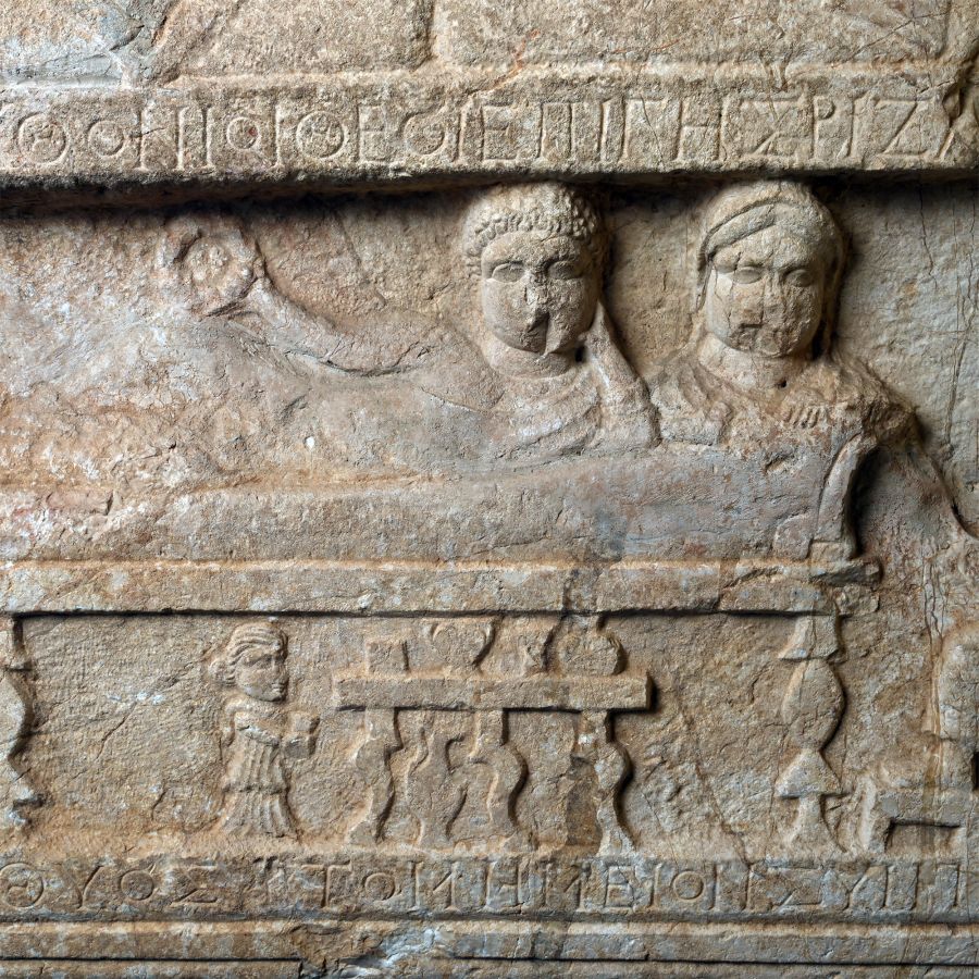 Monumental Roman Marble Funerary Stele to Senator Apellinarius and Kallisti