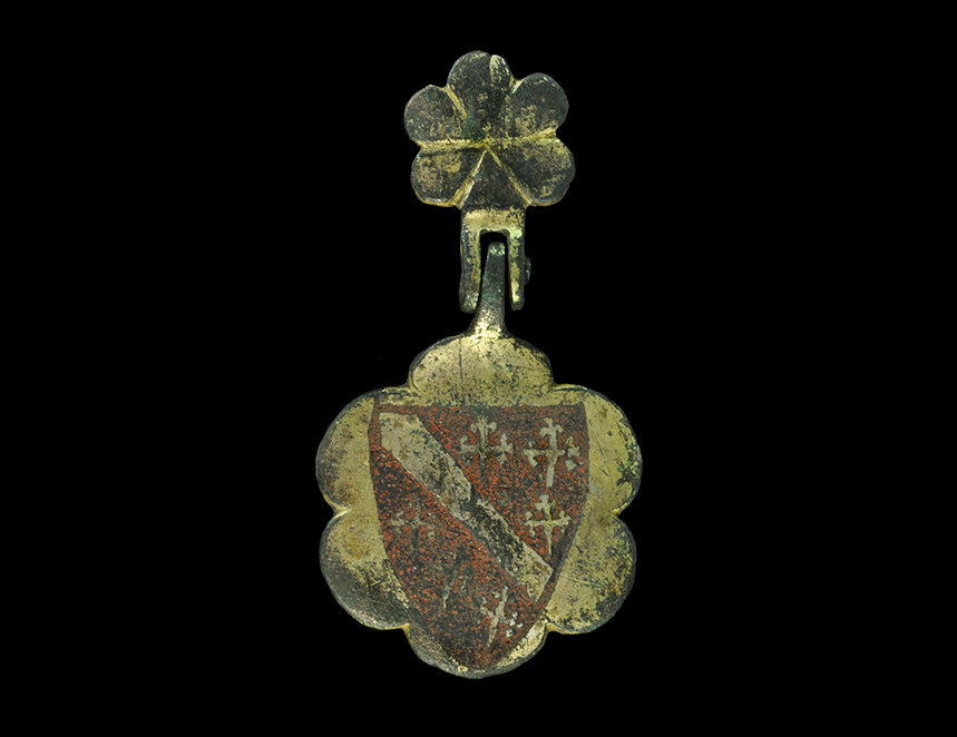Medieval Gilt-Bronze Enamelled 'Howard Family' Heraldic Horse Harness Pendant with Hanger