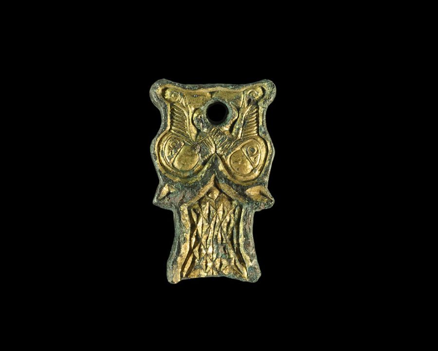 Viking Hiberno-Norse Gilt-Bronze Mount with Addorsed Birds
