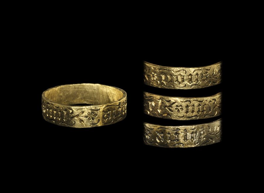 Medieval Gold Decorated  'vous et nul autre' Posy Ring
