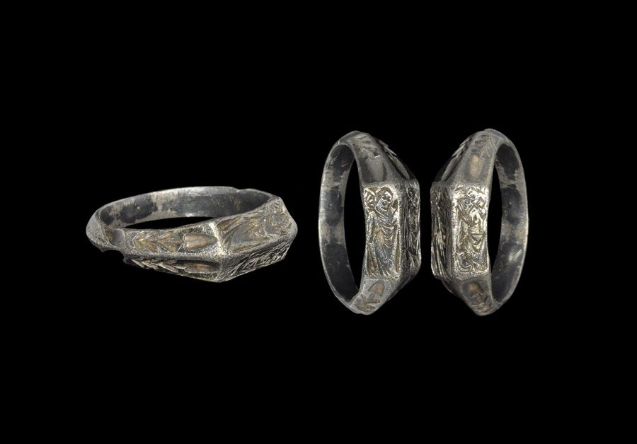 Medieval Silver-Gilt St Catherine and St Barbara Iconographic Ring