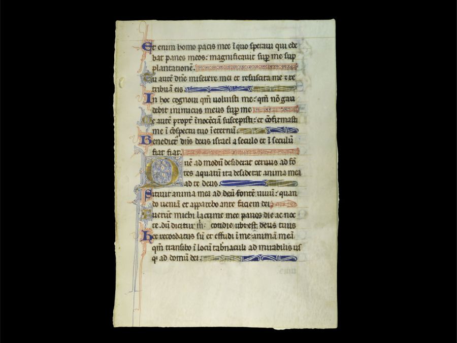 Medieval Illuminated Psalter Leaf of Psalm 41