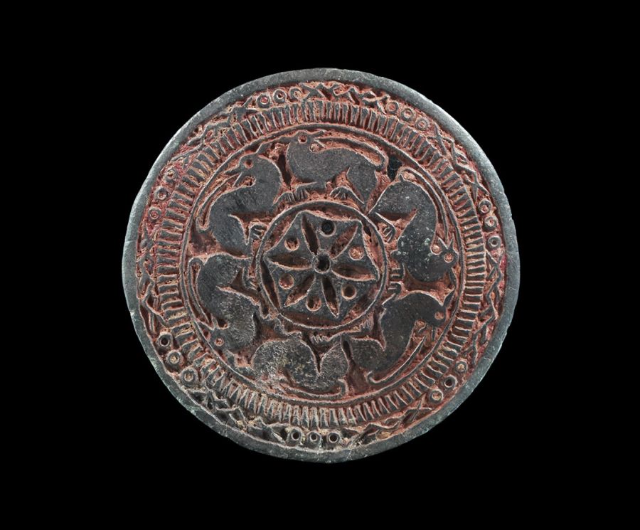 Anglo-Saxon Enamelled Bronze 'Quoit Brooch Style' Roundel Appliqué