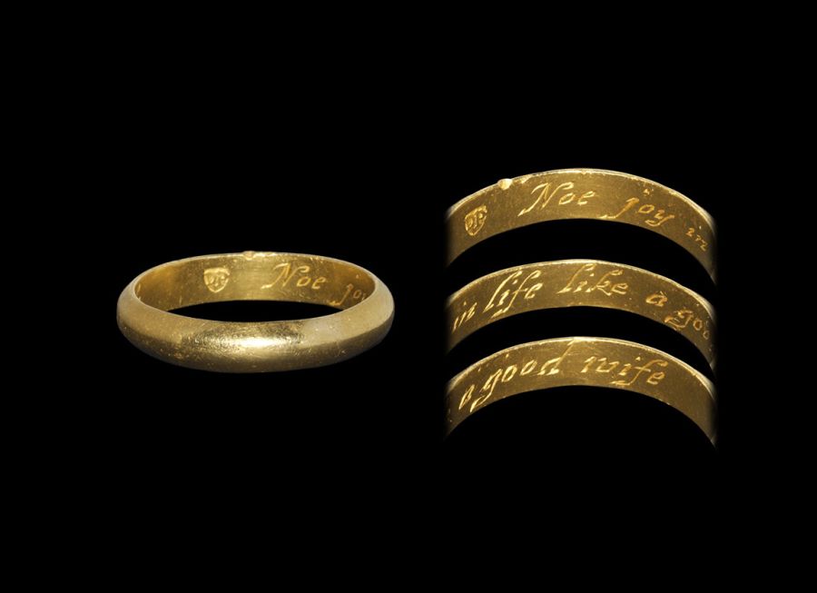 Post Medieval Gold 'Noe joy in life like a good wife' Posy Ring